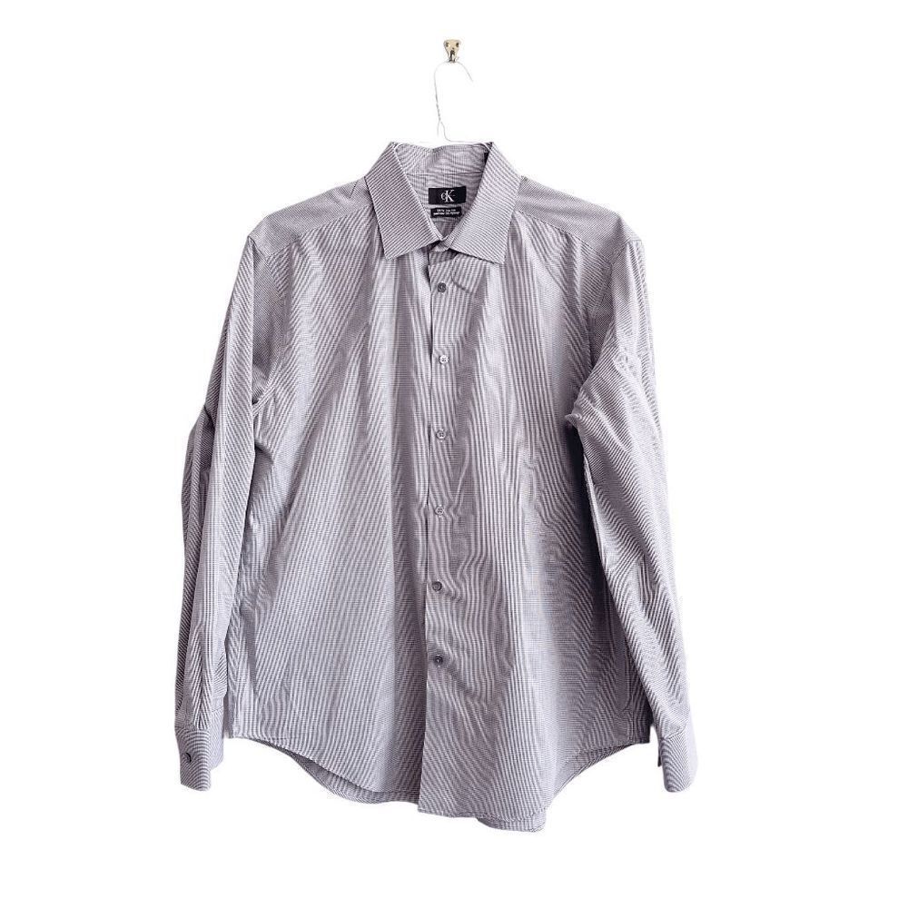 Calvin Klein Mens Slim Fit Shirt Non Iron Long Sleeve Micro Gingham Brown Size X